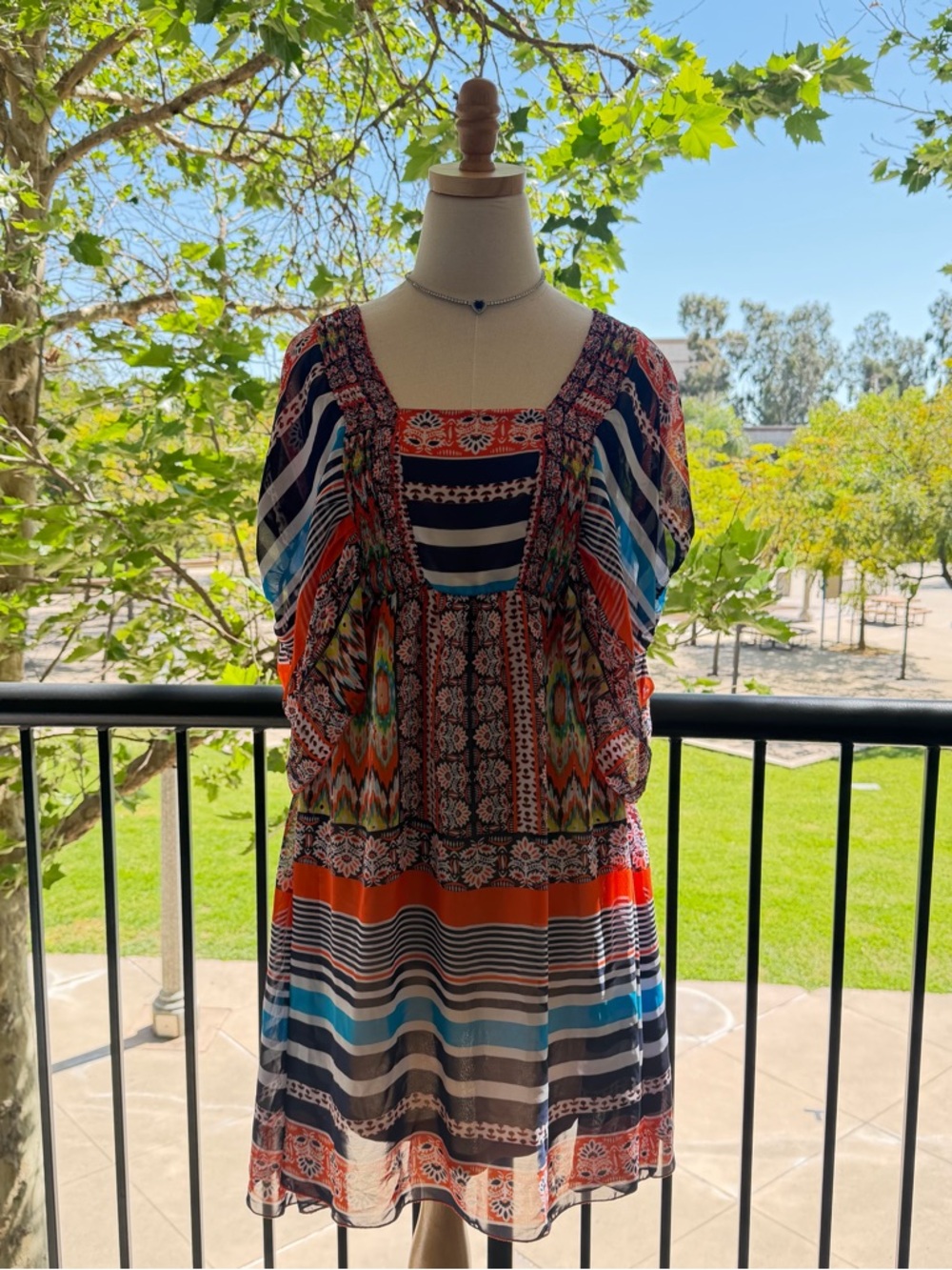 Oneworld Live & Let Live Boho Patchwork Tunic Dress M Flowy